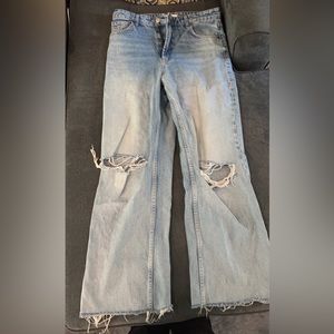 Zara wide leg distressed ripped jeans- 10- good condition